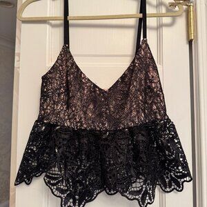 Alexis V-Neck Tank Top | Sequin & Lace Black/Nude | Stunning Going-Out Top